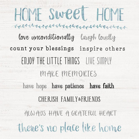 Home Sweet Home Rules White Modern Wood Framed Art Print with Double Matting by Carpentieri, Natalie