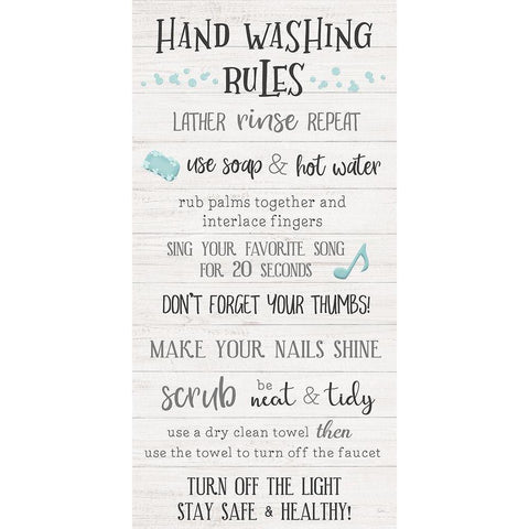 Hand Washing Rules Black Modern Wood Framed Art Print with Double Matting by Carpentieri, Natalie