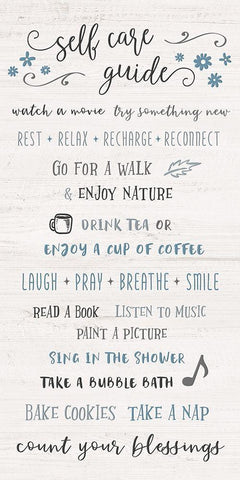 Self Care Guide Black Ornate Wood Framed Art Print with Double Matting by Carpentieri, Natalie