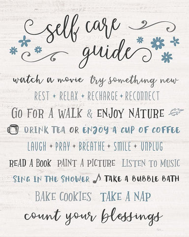 Guide to Self Care White Modern Wood Framed Art Print with Double Matting by Carpentieri, Natalie