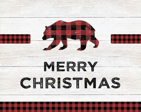 Merry Christmas Bear Black Ornate Wood Framed Art Print with Double Matting by CAD Designs