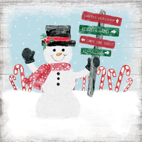 North Pole Snowman White Modern Wood Framed Art Print by Carpentieri, Natalie