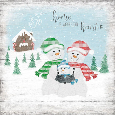 Snowman Family Black Modern Wood Framed Art Print by Carpentieri, Natalie