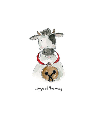 Farm Christmas Cow White Modern Wood Framed Art Print with Double Matting by Robinson, Carol