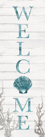 Welcome Shell White Modern Wood Framed Art Print with Double Matting by Robinson, Carol