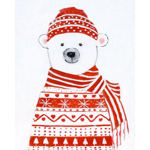Holiday Polar Bear II White Modern Wood Framed Art Print by Swatland, Sally
