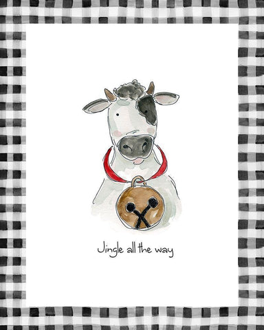 Jingle Cow White Modern Wood Framed Art Print with Double Matting by Robinson, Carol