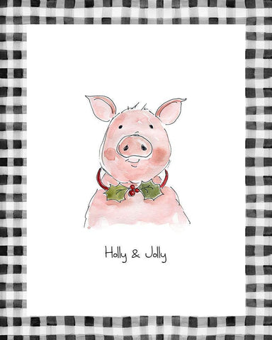Holly Jolly Pig Black Ornate Wood Framed Art Print with Double Matting by Robinson, Carol