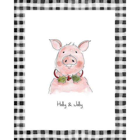 Holly Jolly Pig Black Modern Wood Framed Art Print by Robinson, Carol