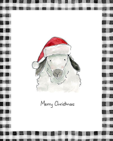 Merry Christmas Sheep White Modern Wood Framed Art Print with Double Matting by Robinson, Carol