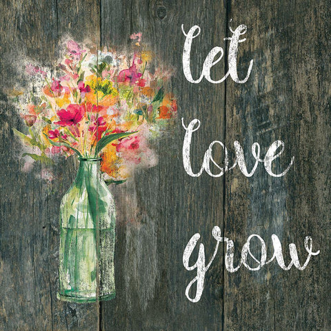Let Love Grow White Modern Wood Framed Art Print with Double Matting by Robinson, Carol