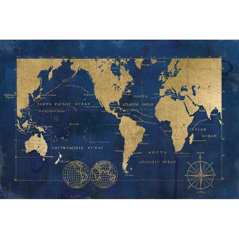 Indigo World Map Black Modern Wood Framed Art Print by Robinson, Carol