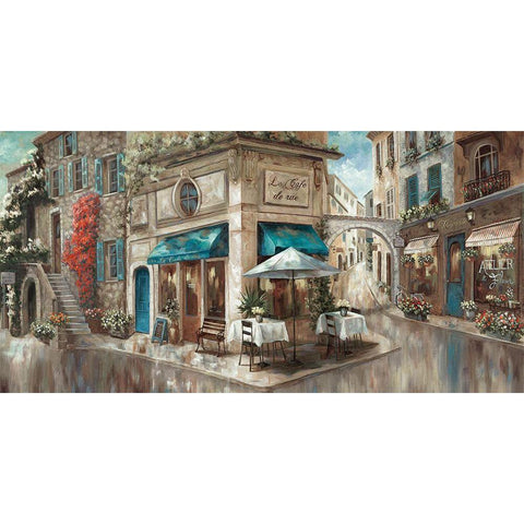 Corner Cafe Gold Ornate Wood Framed Art Print with Double Matting by Nan