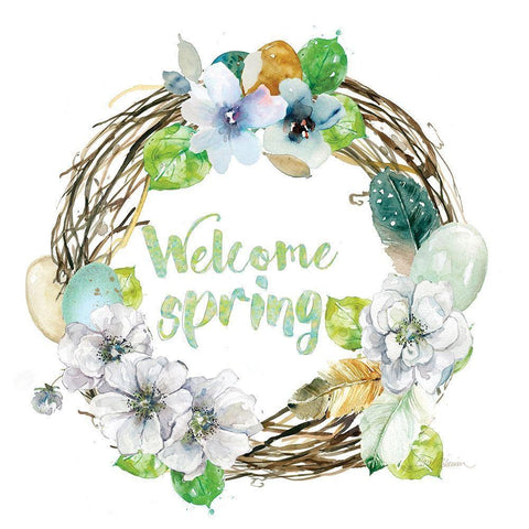 Welcome Spring Black Modern Wood Framed Art Print by Robinson, Carol