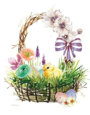 Spring Basket Chick Black Ornate Wood Framed Art Print with Double Matting by Robinson, Carol