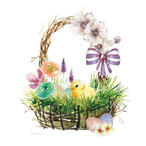 Spring Basket Chick Black Modern Wood Framed Art Print with Double Matting by Robinson, Carol