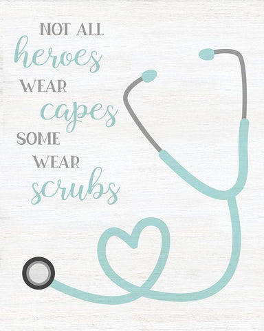 Heroes Wear Scrubs White Modern Wood Framed Art Print with Double Matting by CAD Designs