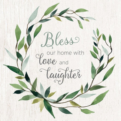 Bless This Home Greenery Black Ornate Wood Framed Art Print with Double Matting by Robinson, Carol