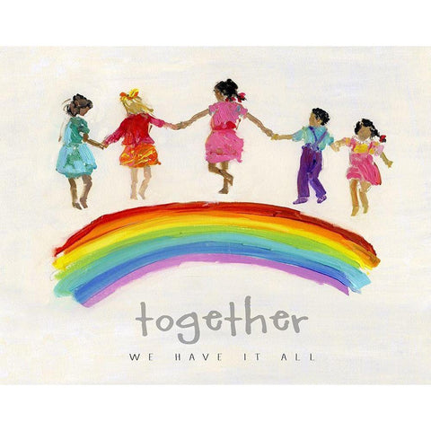 Rainbow Kids Together Gold Ornate Wood Framed Art Print with Double Matting by Swatland, Sally