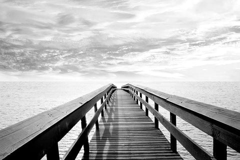 Pier Reflections White Modern Wood Framed Art Print with Double Matting by Carpentieri, Natalie