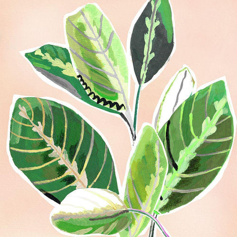 Abstract Zebra Leaves White Modern Wood Framed Art Print with Double Matting by Pope, Katherine and Elizabeth