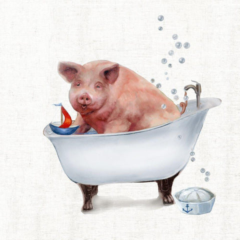 Farm Tub Pig White Modern Wood Framed Art Print by Brooks, Donna