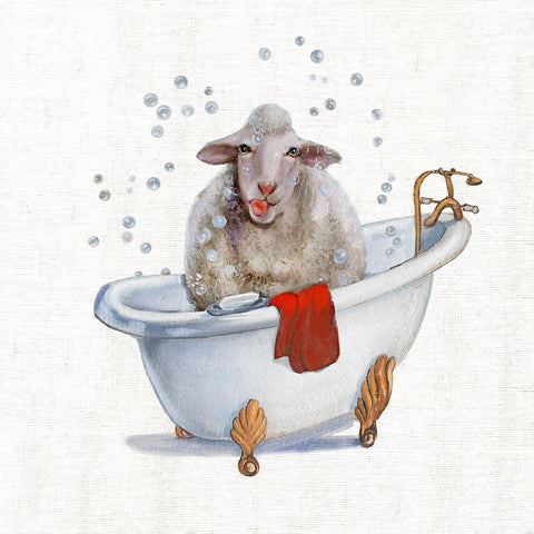 Farm Tub Lamb Gold Ornate Wood Framed Art Print with Double Matting by Brooks, Donna