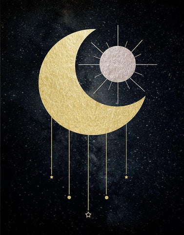 Jeweled Moon Black Ornate Wood Framed Art Print with Double Matting by Santiago, Daniela
