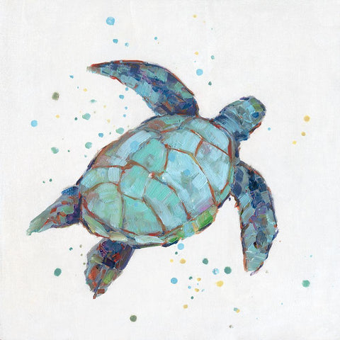 Bubbly Blue Turtle I White Modern Wood Framed Art Print by Swatland, Sally