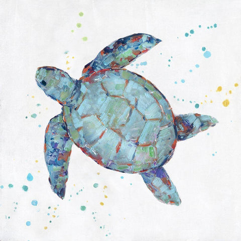 Bubbly Blue Turtle II White Modern Wood Framed Art Print with Double Matting by Swatland, Sally