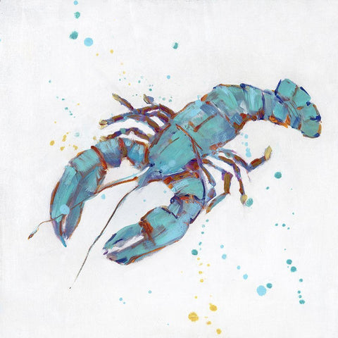 Bubbly Blue Lobster White Modern Wood Framed Art Print with Double Matting by Swatland, Sally