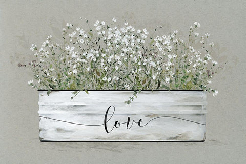 Bouquet of Grace Bucket Love White Modern Wood Framed Art Print with Double Matting by Robinson, Carol