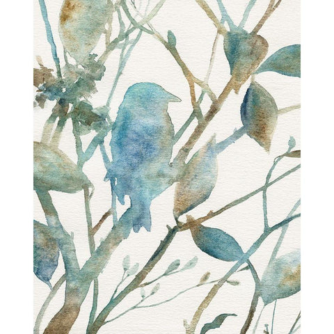 Teal Bluebird Silhouette I Gold Ornate Wood Framed Art Print with Double Matting by Robinson, Carol