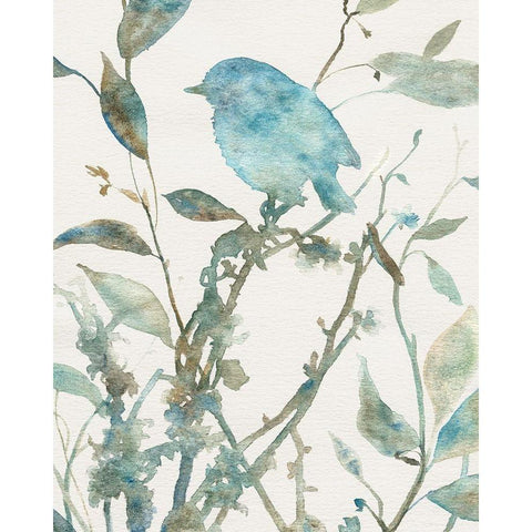 Teal Bluebird Silhouette II Black Modern Wood Framed Art Print with Double Matting by Robinson, Carol