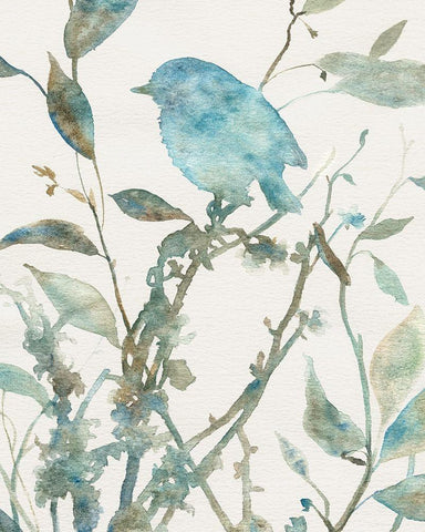 Teal Bluebird Silhouette II White Modern Wood Framed Art Print with Double Matting by Robinson, Carol