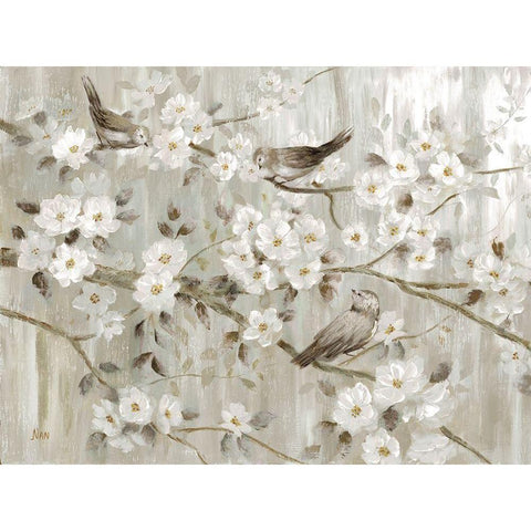 Neutral Spring Birds White Modern Wood Framed Art Print by Nan