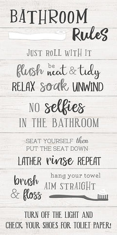 Bathroom Rules White Modern Wood Framed Art Print with Double Matting by Carpentieri, Natalie