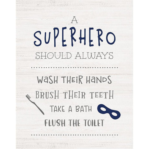 Superhero Bath White Modern Wood Framed Art Print by Carpentieri, Natalie