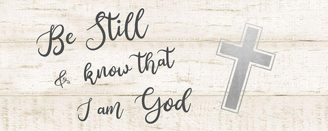 Be Still Cross White Modern Wood Framed Art Print with Double Matting by CAD Designs