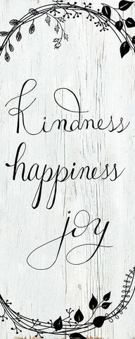 Kindness-Happiness-Joy White Modern Wood Framed Art Print with Double Matting by Santiago, Daniela