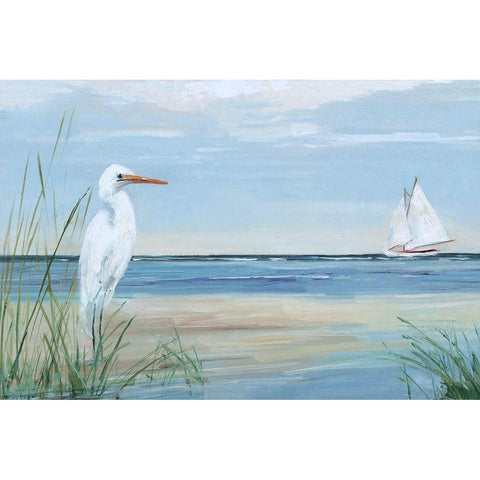 Summer Heron Black Modern Wood Framed Art Print with Double Matting by Swatland, Sally