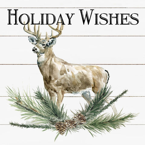 Holiday Wishes Deer White Modern Wood Framed Art Print with Double Matting by Robinson, Carol