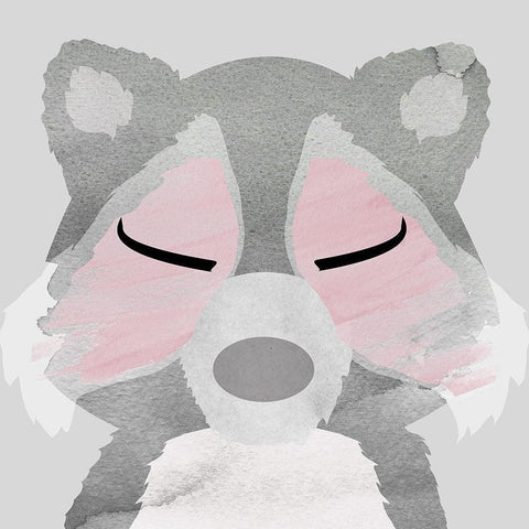 Raccoon White Modern Wood Framed Art Print by Santiago, Daniela