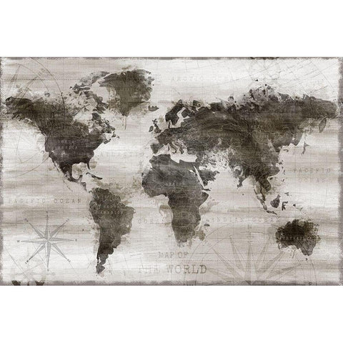 Travel Map Black Modern Wood Framed Art Print with Double Matting by Carpentieri, Natalie