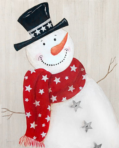 Festive Snowman I White Modern Wood Framed Art Print with Double Matting by Tava Studios