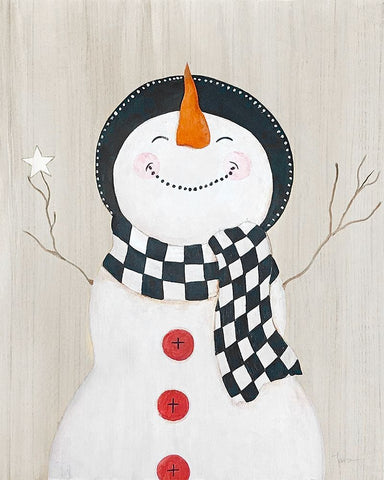 Festive Snowman II White Modern Wood Framed Art Print with Double Matting by Tava Studios