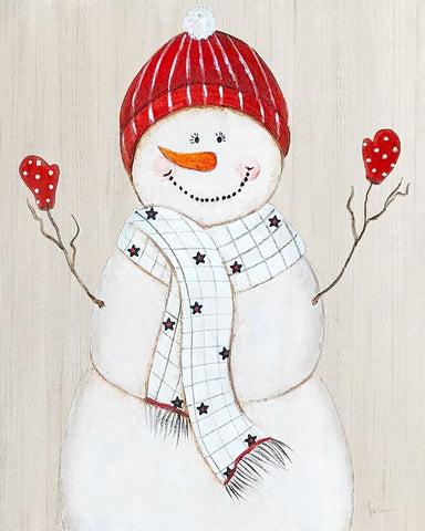 Festive Snowman III White Modern Wood Framed Art Print with Double Matting by Tava Studios