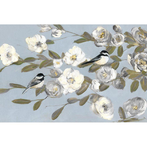 Chickadees and Blossoms I Gold Ornate Wood Framed Art Print with Double Matting by Swatland, Sally