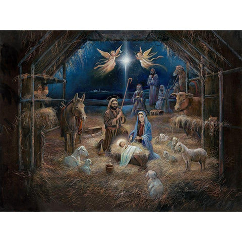 One Night In Bethlehem Black Modern Wood Framed Art Print by Manning, Ruane
