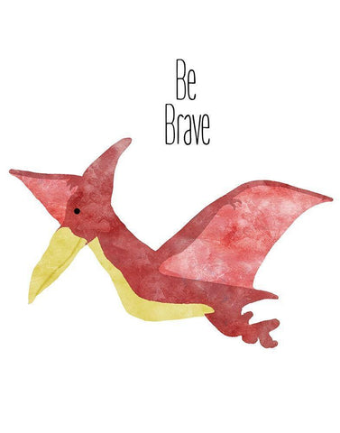 Be Brave Dino White Modern Wood Framed Art Print with Double Matting by Santiago, Daniela